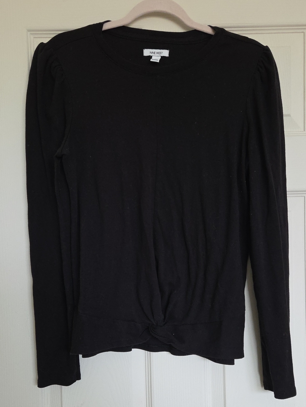 Nine West Black Long Sleeve Knot-Hem Shirt